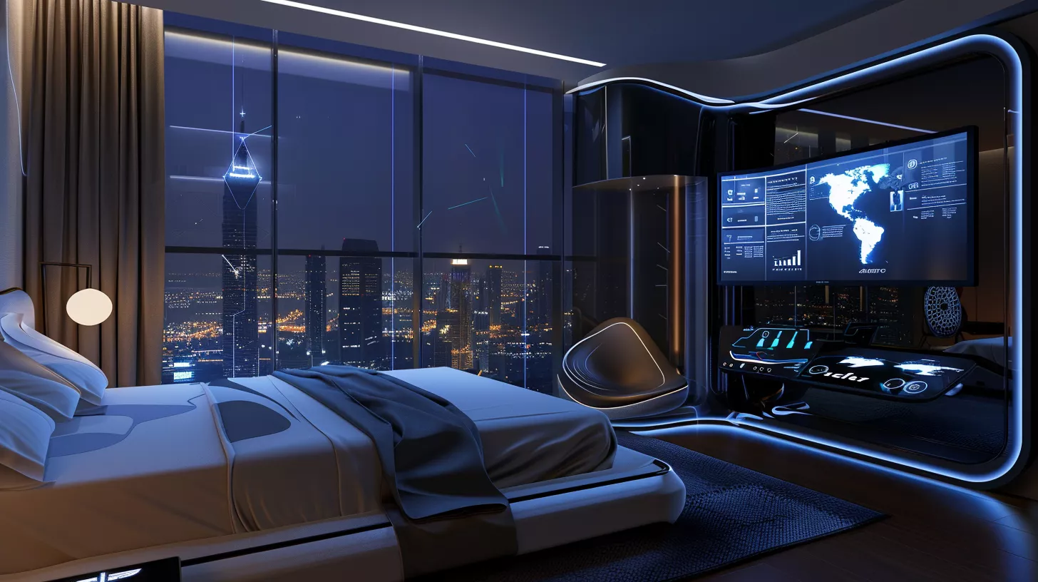 غرفة فندقية مجهزة بأنظمة تحكم ذكية، إضاءة LED، وتجربة ضيافة شخصية بالكامل	